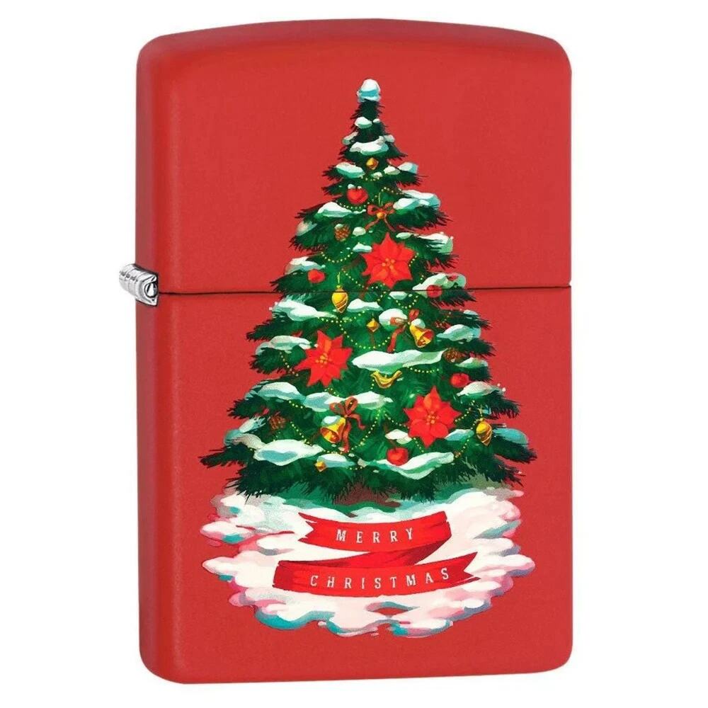 Zippo Merry Christmas Tree Red Matte Windproof Lighter 80759 New In Box USA